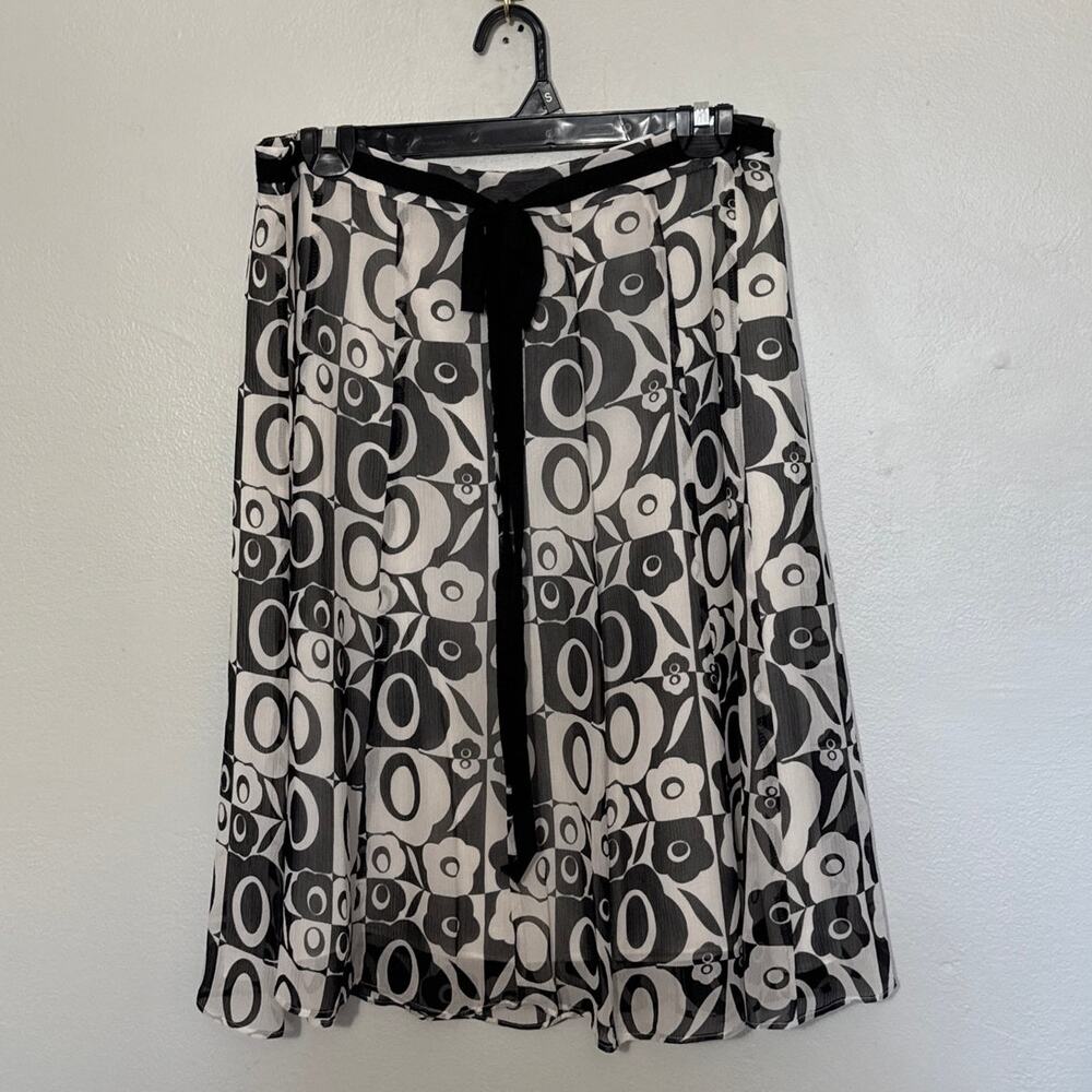 Women's Size 12 John Paul Richard Uniform 100% Silk Black Floral Tie Front Skirt